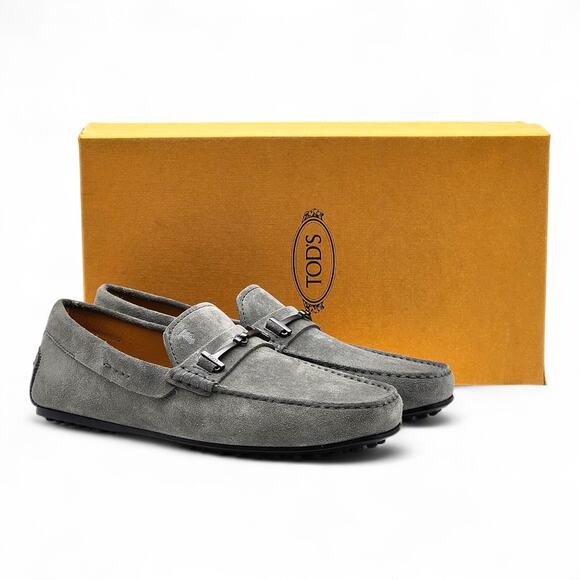 Tod’s City Gommino Driving Men's Suede Loafers Gray UK 8 US 9.5 - New $695 - Picture 1 of 7
